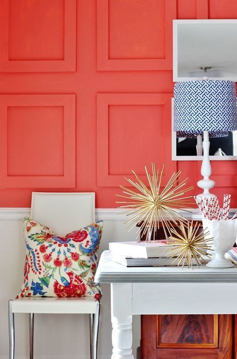 Sherwin Williams Quite Coral, Sw Coral Reef, Coral Reef Sherwin Williams, Sherwin Williams Coral Reef, Sw Coral Paint Colors, Sherwin Williams Orange Paint Colors, Coral Painted Walls, Coral Paint Colors, Striped Accent Walls