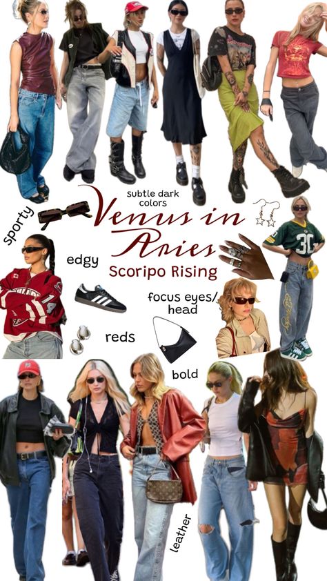 How to dress for your Venus in Aries Scorpio Rising style inspo Aries Costume, Pisces Outfits, Aries Fashion, Venus Aries, Rising Pisces, Aries Outfits, Venus Virgo, Stargirl Outfits, Venus Scorpio