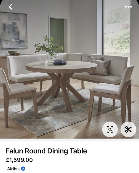 Round Table Dining Room Decor, Round Dining Table With Bench, Wooden Round Dining Table, Corner Dining Bench, Round Dining Table Sets, Corner Bench, Bench Set, Oval Table Dining, Elegant Dining