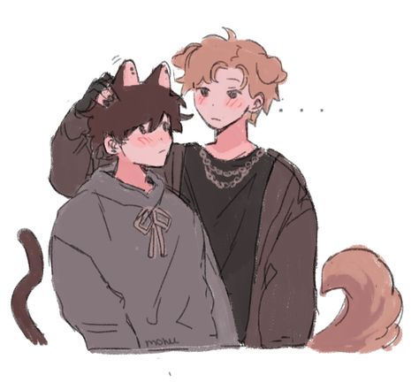 Dream And Georgenotfound Fanart Ship, Hybrid Art, Gay Aesthetic, Cat Boys, Cute Couple Art, Couple Drawings, Commissions Open, Cute Chibi, Gay Art