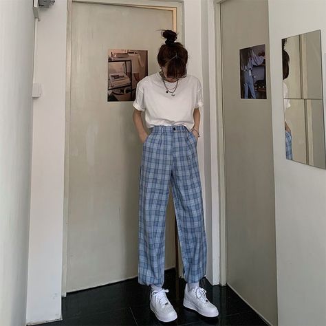 Blue Plaid Pants Outfit, Checkered Pants Outfit, Blue Pants Outfit, Blue Plaid Pants, Plaid Pants Outfit, Checker Pants, Checkered Pants, Blue Checkered, Plaid Pants