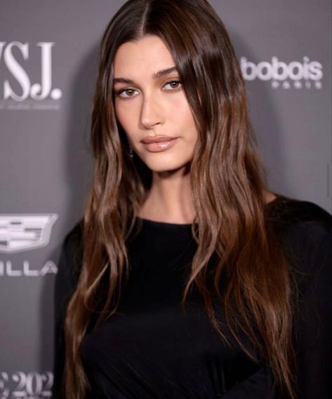 Hailey bieber fall glam, hailey bieber makeup, hailey bieber inspired makeup, fall lookbook, fall makeup Spring Hair Color Trends, Hailey Rhode, Brown Hair Looks, 2023 Hair, Brown Hair Inspo, Chocolate Hair, Spring Hair Color, Long Brown Hair, Hair Color And Cut