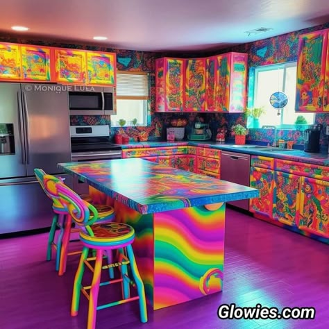 Maximalist Home Decor, Colors For Home, Weird Furniture, Colorful Room Decor, Rainbow House, Fantasy Furniture, Maximalist Home, World Of Imagination, Colorful Kitchen