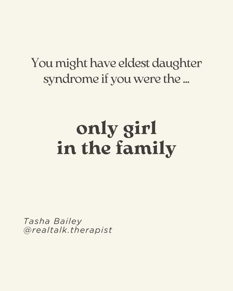 Unpopular opinion : you don't need to be the eldest daughter to experience eldest daughter pressures. I spoke about this on @threads and so many fellow youngest daughters had a lot to say on this. "Eldest daughter syndrome" comes from having to take on too much responsibility as a child. Usually due to being the oldest and the female child. But there are so many other nuances that can lead the rest of us to feel it too. "Eldest daughter syndrome" is a type of parentification where you had... Parentification Daughters, Parentified Daughter, Youngest Daughter Quotes, Elder Daughter Quotes, Quotes Eldest Daughter, Quotes About Eldest Daughter, Eldest Daughter Quotes So True, Oldest Daughter Quotes, Eldest Daughter Syndrome