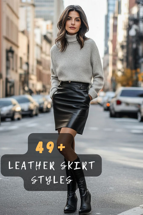 Discover 49 fashionable ways to style your leather skirt this season. From edgy punk vibes to polished elegance, these outfits cater to every taste. Whether you're dressing up or down, these looks will help you make a statement. Click to find your perfect leather skirt style! 🖤👠 #LeatherStyle #FashionForward #ChicOutfits #WardrobeEssentials #StyleInspiration #TrendyLooks #LeatherLove