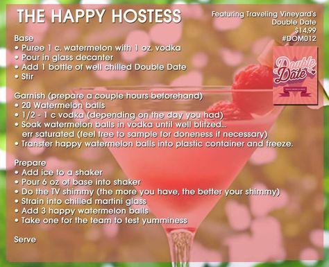 The Happy Hostess created with Traveling Vineyard's Double Date (Sweet American Rose). Sangria Bar, Watermelon Ball, Wine Cocktail Recipes, Traveling Vineyard, Pour Decisions, Wine Mixers, Wine Ideas, Tv Recipes, Wine Vineyards