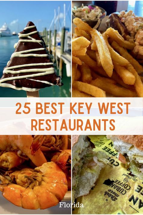 collage of food in key west including key lime pie, cuban sandwich and shellfish Key West Food Recipes, Best Places To Eat In Key West, Best Restaurants In Key West, Key West Food Restaurants, Key West Florida Things To Do In, Things To Do In Key West Florida, Key West Florida Restaurants, Key West Interior, Mallory Square Key West