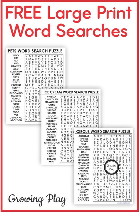 Printable Large Print Word Search Puzzles FREE - Growing Play Large Print Crossword Puzzles Printable, Large Print Word Search Printable, Large Print Word Searches For Seniors Free Printable, Printable Word Search For Adults, Free Printable Word Searches For Adults, Large Print Word Searches For Seniors, Printable Puzzles For Adults, Free Word Search Puzzles Printables, Free Word Search Printables