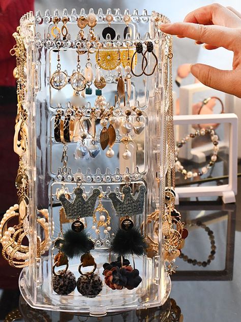 Clear  Collar  Plastic  Earrings Organizers Embellished   Storage & Organization Rotating Jewelry Display, Minimalist Jewelry Display, Jewelry Organizer Stand, Bracelet Storage, Earring Display Stands, Jewelry Display Box, Hanging Necklaces, Jewelry Rack, Earring Storage