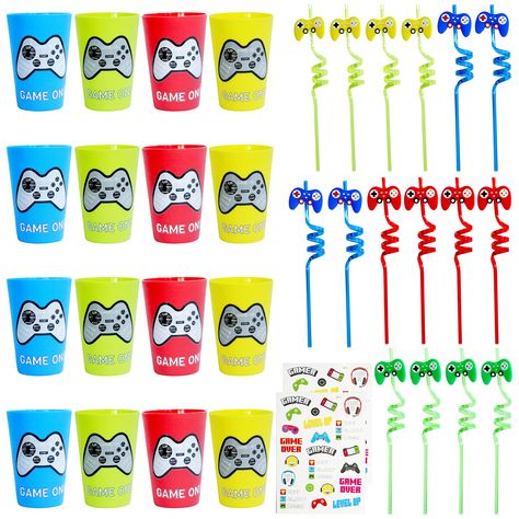 Gaming Party Favors, Gamer Themed Birthday Party, Video Game Party Favors, Gamer Birthday Party, Crazy Straws, Gaming Party, Gamer Party, Video Games Birthday Party, Gamer Birthday