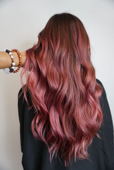 Magenta Hair Highlights, Brown Hair Indian Skin, Brown To Pink Balayage, Mahogany Brown Hair, Peekaboo Hair Colors, Mahogany Hair, Magenta Hair, Peekaboo Hair, Hair 2024