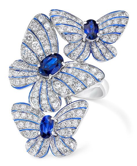 Cellini Butterfly Ring with Sapphires and Diamonds Oval Jewelry, Blue Stone Ring, Gold Ring Designs, Sapphire Wedding, Butterfly Ring, Sapphire Jewelry, 925 Silver Jewelry, Engagement Jewelry, White Gold Rings