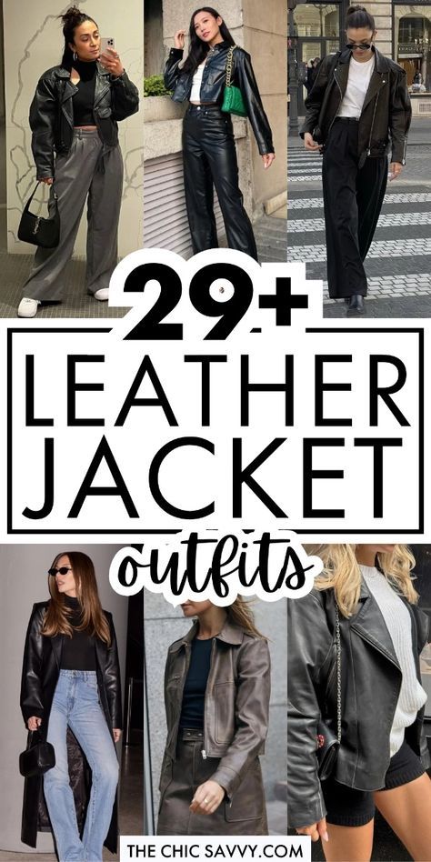 Leather Pants With Leather Jacket, Styling Leather Jacket Women, Leather Jacket Outfits Women Winter, How To Style A Black Leather Jacket, Skirt And Leather Jacket Outfit, Styling A Leather Jacket, Style A Leather Skirt, Dress With Leather Jacket, Colorful Leather Jacket