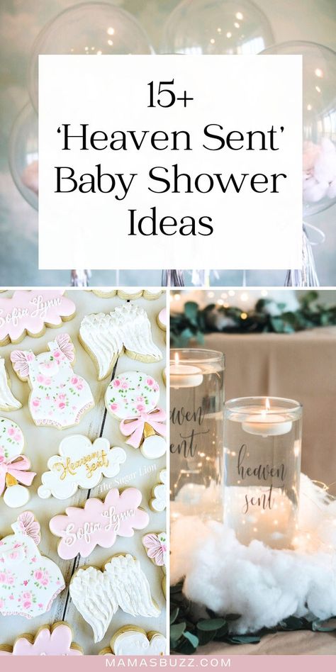 heaven sent baby shower Classy Baby Shower Ideas, Baby Shower Themes Winter, Diaper Sprinkle, Heaven Sent Baby Shower Theme, Sprinkle Party Ideas, Cute Baby Shower Themes, Modern Baby Shower Themes, Unique Baby Shower Ideas, Fall Baby Shower Themes