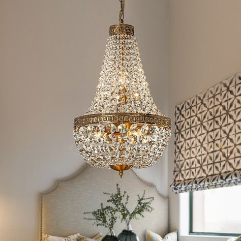 5-Light Vintage Crystal Basket Chandelier French Country Decor in Antique Gold - Bed Bath & Beyond - 39462992 Chandelier French Country, Basket Chandelier, Chandelier French, Crystal Basket, French Country Chandelier, Vintage Crystal Chandelier, Led Crystal Chandelier, Gold Bed, French Country Decor