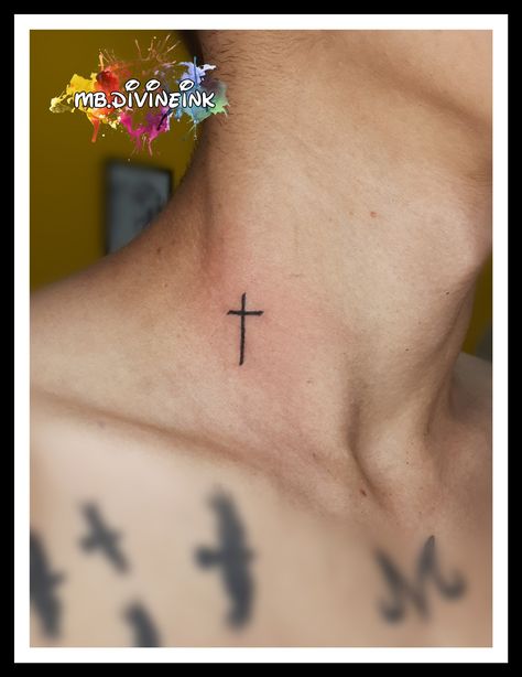 Cross tattoo, Minimal cross tattoo, Minimal tattoo, Neck tattoo, Small tattoo, Simple tattoo, Black tattoo, Religious tattoo INSTAGRAM:- www.instagram.com/mb.divineink Minimal Tattoo Neck, Minimal Neck Tattoo Men, Minimal Cross Tattoo, Small Tattoo Simple, Tattoo Neck, Tattoo Minimal, Tattoo Instagram, Religious Tattoo, Neck Tattoo For Guys