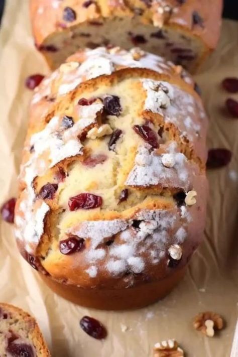 Costco Cranberry Walnut Bread Recipe No Knead Cranberry Walnut Bread, Best Quick Breads, Costco Cranberry Walnut Bread Recipe, Cranberry Orange Walnut Bread, Cranberry Loaf Recipe, Bread Sweet Recipes, Cranberry Yeast Bread, Thanksgiving Breads, Cranberry Nut Bread Recipe