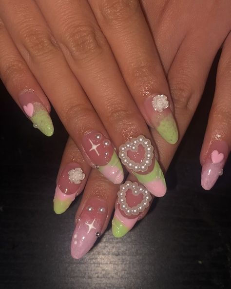 Pink and green nails🌸🌱 Dm @jazirahrose to book since Dm isn’t working • • • #greennails #pinknails #fairynails #floralnails #rosynails #yyc #stampede #flowernails #nailsartist Rosy Nails, Floral Nails, Flower Nails, Green Nails, Pink Nails, Pink And Green, Nails, Green, Pink