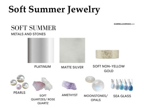 #softsummer #summer seasonal color analysis Soft Summer Metals And Stones, Soft Summer Jewelry, Summer Seasonal Color Analysis, Summer Skin Tone, Cool Summer Palette, Ethereal Style, Soft Summer Palette, Soft Summer Color Palette, Summer Glasses