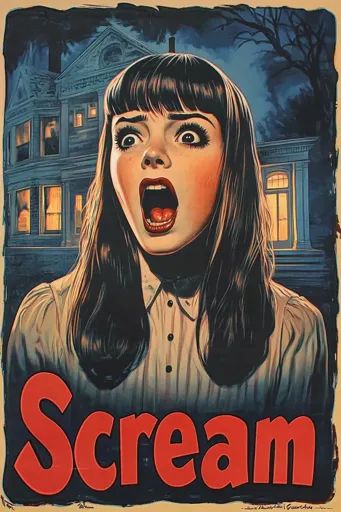 ↑↑↑ Larger size on website 🔸 The image is a poster for the movie "Scream." It features a young woman with long black hair, wearin Vintage Horror Movies, Horror Poster, Poster Halloween, Horror Vintage, Film Posters Art, Movies Posters, Horror Posters, Retro Horror, Student Girl