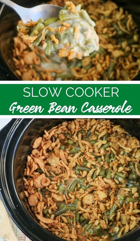 This year, why not simplify your preparation without sacrificing flavor by opting for this Slow Cooker Green Bean Casserole Recipe! Easy Green Bean Casserole Crockpot, Green Bean Crock Pot Recipes, Greenbean Casserole Recipe Crockpot, Crockpot Green Bean Casserole, Green Bean Casserole In Crockpot, Slow Cooker Green Bean Casserole, Crock Pot Green Bean Casserole, Crockpot Green Bean Casserole Fresh, Slow Cooker Canned Green Beans