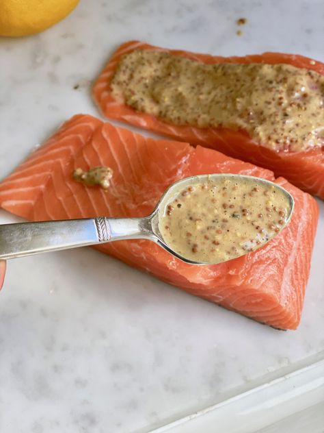 Stone Ground Mustard Salmon, Salmon Recipes With Mustard, Whole Grain Mustard Salmon, Dijon Crusted Salmon, Whole Grain Mustard Sauce, Salmon Mustard Recipes, Salmon Recipes Mustard, Mustard Salmon Recipes, Mustard Crusted Salmon