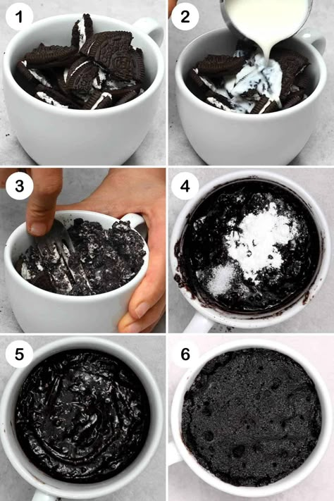 Easy Food In Microwave, Mug Cake Microwave Easy 3 Ingredients, Oreo Mug Cake Microwave, Easy Fast Snacks, Microwave Sweets, Microwave Treats, Oreo Recipes Easy, Cake In The Microwave, Microwave Cookie