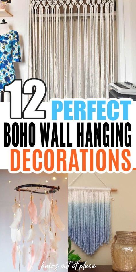 Making your own DIY boho wall decor is a super easy and inexpensive way to decorate your bedroom, dorm room or small apartment living room. These 12 boho wall decor ideas will help make your place cute and trendy and make for fun easy projects! Half Circle Boho Wall Hanging Diy, Diy Wall Decor For Living Room Creative, Boho Wall Hanging Diy, Diy Bohemian Decor Crafts, Bohemian Bedroom Decor Diy, Easy Wall Hanging Ideas, Yarn Wall Hanging Diy, Macrame Wall Decor Ideas, Boho Decor Diy Bohemian Homes