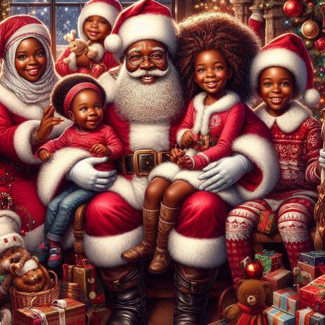 African American Christmas Images, Black Santa Claus Pictures, Black People Christmas, Beautiful Christmas Pictures, African Pictures, Black Christmas Cards, Christmas Greetings Quotes, Black Christmas Decorations, African American Christmas