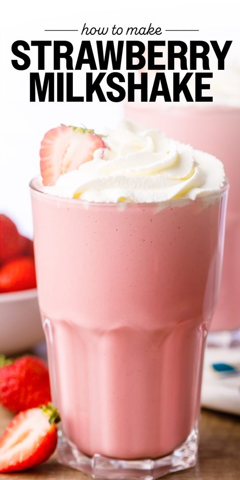 Thick Strawberry Milkshake Recipe - Nurtured Homes Homemade Strawberry Milkshake, Strawberry Milkshake Recipe, Milkshake Recipe Strawberry, Healthy Milkshake, Milkshake Recipe Easy, Strawberry Snacks, Homemade Milkshake, Milkshake Recipe, Boozy Desserts