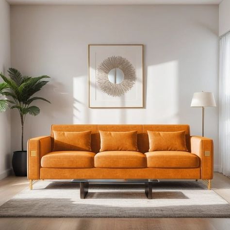 Orange velvet sofa