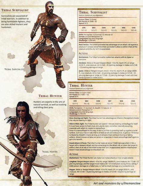 Tribesmen - Imgur Dungeons And Dragons Rules, Dnd Stats, Dnd Classes, Dungeons And Dragons 5e, Dnd 5e Homebrew, Dnd Dragons, D D Monsters, Pathfinder Rpg, Dnd Monsters