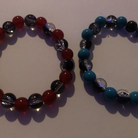 Red and black & red and blue bracelets Red And Blue Bracelets, Red Bracelet Diy, Blue Bracelets, Matching Stuff, Gift Ideas Birthday, Diy Bracelet Designs, Red Bracelets, Ideas Birthday, Matching Bracelets