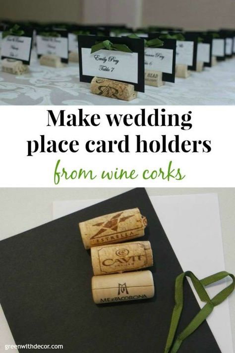 Budget Friendly Wedding Ideas, Place Card Holders Diy, Cork Place Cards, Wine Cork Place Card Holder, Card Holder Diy, Cork Wedding, Diy Place Cards, Diy Wedding On A Budget, Place Card Holders Wedding