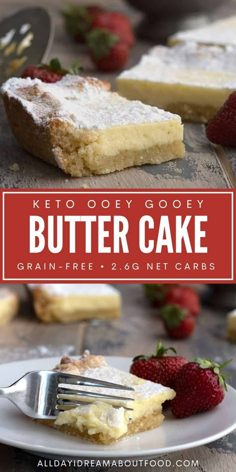 St. Louis Gooey Butter Cake gets a keto makeover! This easy cake recipe is rich and incredibly buttery, but still low carb enough to fit into your healthy keto diet. Sugar free and grain free. Keto Butter Cake Recipe, Keto Butter Cake, Easy Keto Cake, St Louis Gooey Butter Cake, Keto Cake Recipes, Easy Cake Recipe, Keto Cakes, Gooey Butter, Keto Treats