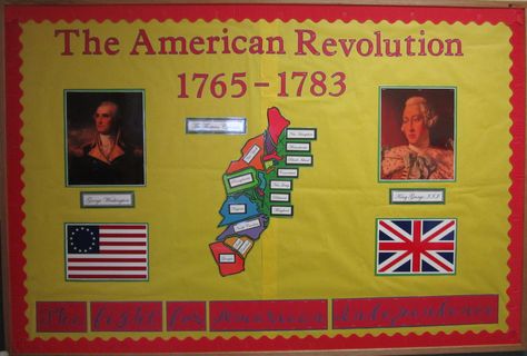 History / American revolution bulletin board Road Tripping Through History Bulletin Board, Us History Bulletin Boards High Schools, History Bulletin Board Ideas, Social Studies Bulletin Boards, American Revolution Timeline, American Revolution Projects, History Bulletin Boards, Causes Of The American Revolution, Class Bulletin Boards