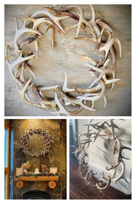 Rustic Farmhouse Antler Wreath Antler Projects, Antler Wreath, Antler Ideas, Deer Antler Decor, Antlers Decor, Antler Decor, Antler Crafts, Antler Art, Antler Chandelier