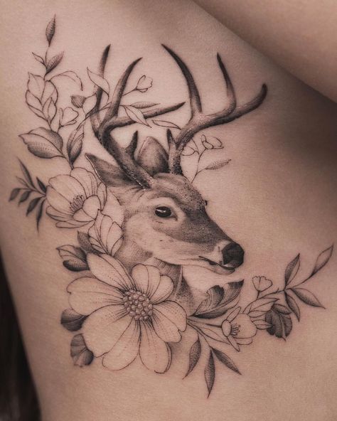 Deer Tattoo | Tattoo Ideas and Inspiration | Tritoan Hirsch Tattoo Frau, Antler Tattoos, Deer Tattoo Designs, Leo Zodiac Tattoos, Cowgirl Tattoos, Cow Tattoo, Tier Tattoo, Light Tattoo, Deer Tattoo