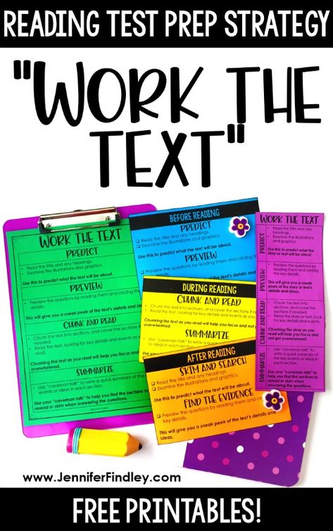 Work the text! This reading test prep strategy helps students engage with and comprehend lengthy texts on state assessments. Read more and grab FREE printables on this post. Online Reading Test Strategies, Reading Test Strategies, Small Group Reading Instruction, Test Prep Strategies, Test Prep Activities, Reading Test Prep, Test Taking Strategies, Reading Test, Reading Comprehension Strategies