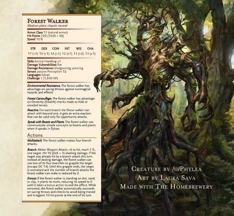 Forest Walker - A multi-armed plant creature (CR 5) - Imgur Plant Monsters, Dnd Druid, Dnd Stats, Plant Monster, Dungeons And Dragons 5e, Dnd 5e Homebrew, D D Monsters, Dnd Dragons, Dungeons And Dragons Game