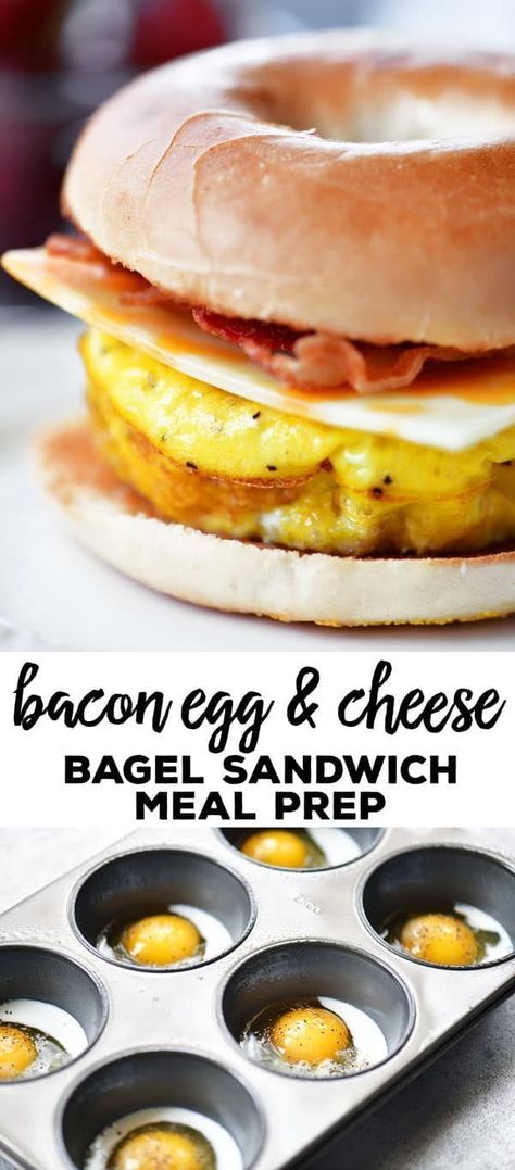 Scrambled Eggs In The Microwave, Cheese Bagel Sandwich, Sandwich Meal Prep, Baked Scrambled Eggs, Eggs In The Microwave, Breakfast For The Week, Mealprep Breakfast, Toasted Bagel, Bacon Egg Cheese