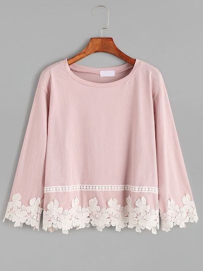 Shop Pink Drop Shoulder Appliques T-shirt online. SHEIN offers Pink Drop Shoulder Appliques T-shirt & more to fit your fashionable needs. Umgestaltete Shirts, Drop Shoulder Blouse, Áo Blu, Fashion Tops Blouse, Trendy Dress Outfits, Trendy Fashion Tops, Stylish Dresses For Girls, Causual Outfits, Fashion Attire