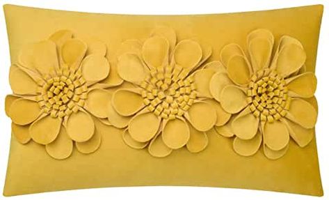 Amazon.com: throw pillows for bed - Yellow: Home & Kitchen Luxury Pillows Decorative, Flower Throw Pillows, Velvet Flowers, Flower Pillow, White Velvet, Weaving Process, Elegant Home Decor, Velvet Material, Velvet Cushions