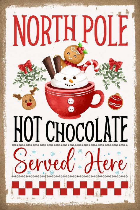 Hot Cocoa Printable, Hot Chocolate Sign, Christmas Pic, Gingerbread Crafts, Gingerbread Christmas Decor, Peppermint Christmas, Christmas Hot Chocolate, Cute Christmas Wallpaper, Hot Cocoa Bar