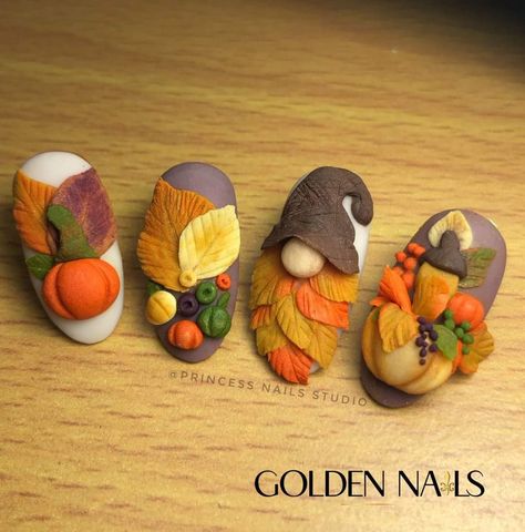 3d Thanksgiving Nails, 3d Fall Nails, Fall Nails 3d, Thanksgiving Nails Acrylic, Nail Art Fall, Scarecrows Nails, Cute Almond Nails, Turkey Nails, Nails Thanksgiving