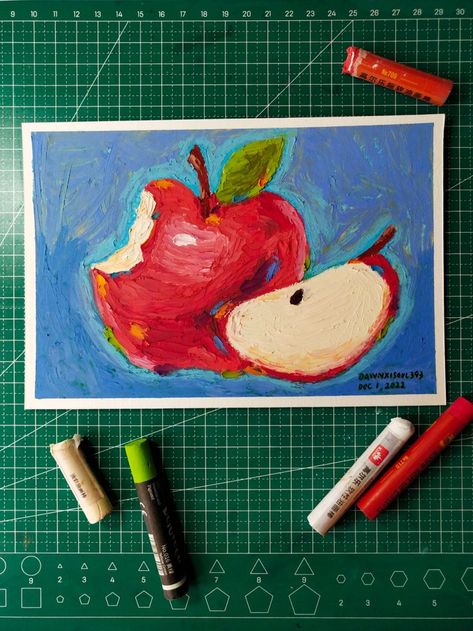 Apple Day, Oil Pastel Drawings Easy, Oil Pastel Paintings, Beautiful Art Paintings, Oil Pastel Art, Oil Pastel Drawings, Small Canvas Art, Oil Pastels, Dec 1