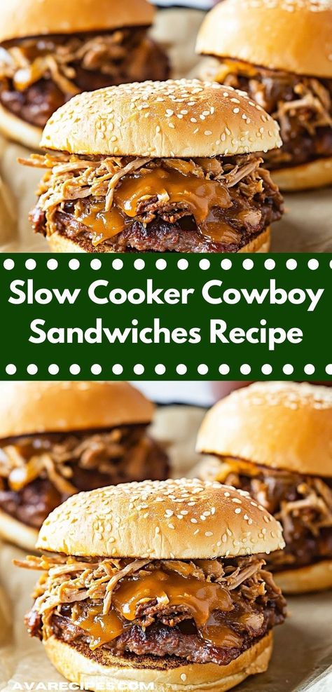 Craving a delicious and satisfying dinner? Try these Slow Cooker Cowboy Sandwiches, featuring tender beef and zesty seasonings. This recipe is a fantastic choice for family dinners that everyone will enjoy. Bacon Bbq Sauce, Bbq Beef Sandwiches, Crispy Fried Onions, Slow Cooked Beef, Tender Beef, Easy Slow Cooker, Delicious Dinner Recipes, Easy Weeknight Meals, Barbecue Sauce