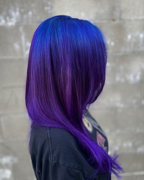 vivid hair, color melt, blue color melt, purple color melt, vivid balayage, colorful hair, pulp riot, pravana Blue Color Melt Hair, Vivid Balayage, Hair Color Melt, Color Melting Hair, Hair Melt, Violet Hair Colors, Vivid Hair, Pulp Riot Hair Color, Split Dyed Hair