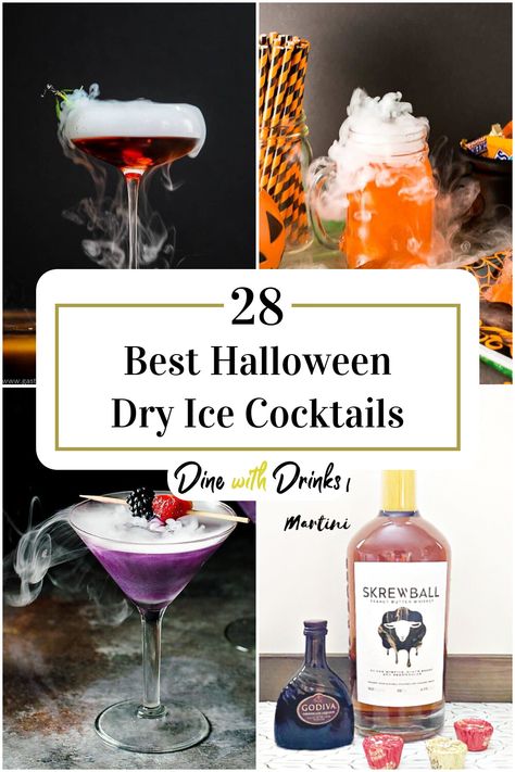 Collage of 4 halloween dry ice cocktails. Drinks With Dry Ice, Halloween Dry Ice, Dry Ice Cocktail, Dry Ice Halloween, Dry Ice Cocktails, Cocktails For Halloween, Dry Ice Drinks, Ice Cocktails, Dry Ice