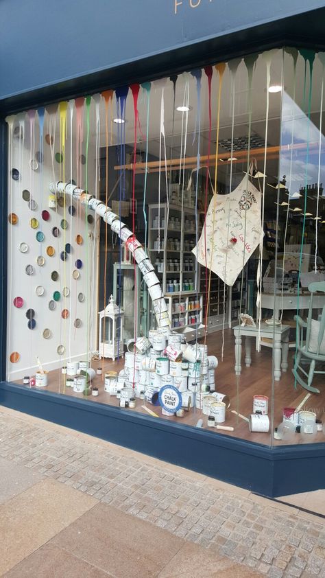 Paint Can Window Display, Paint Store Window Display, Art Studio Retail Space, Art Studio Window Display, Paint Display, Paint Store, Drawing Architecture, Perspective Drawing Architecture, Store Window Displays